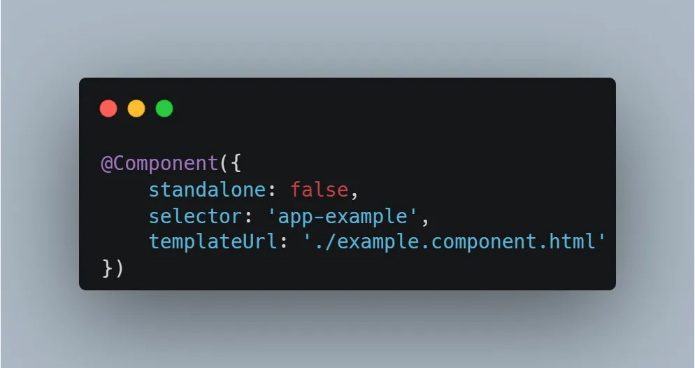 Angular component decorator example with standalone false